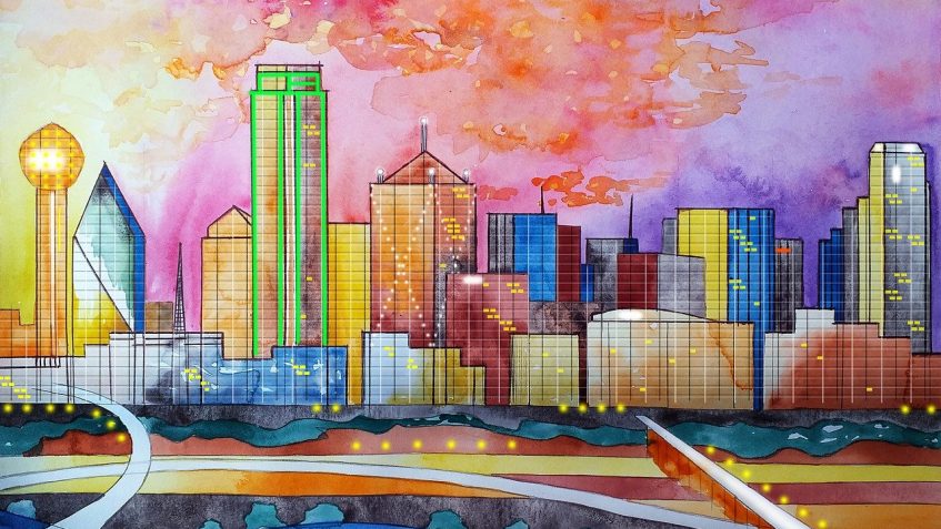 kolorowe kontury wieżowców