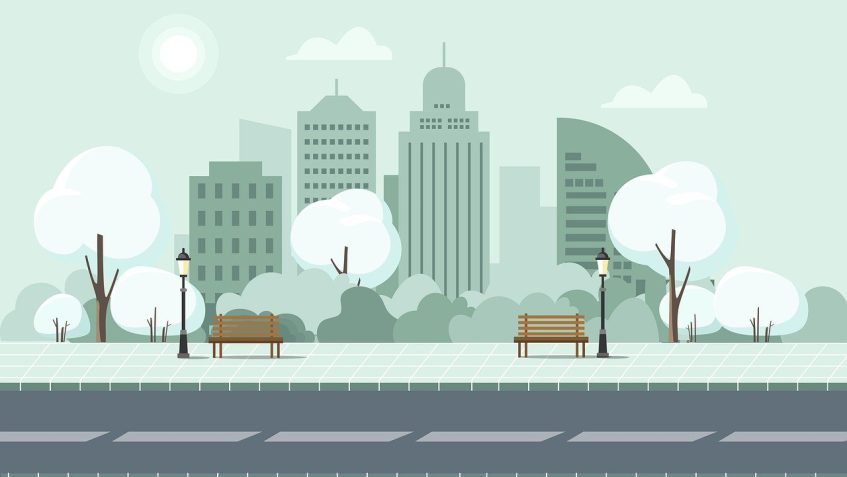 Zielone domy za drzewami